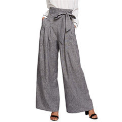 Haute taille élégante moi boîte attachée pantalon de pantalon de travail élégant desserré gris pour le féministe