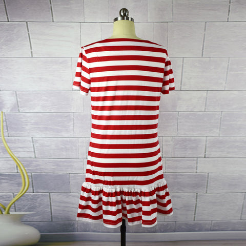 Casual Striped Short Sleeve Parent-child Dresses For Mother & Daughter