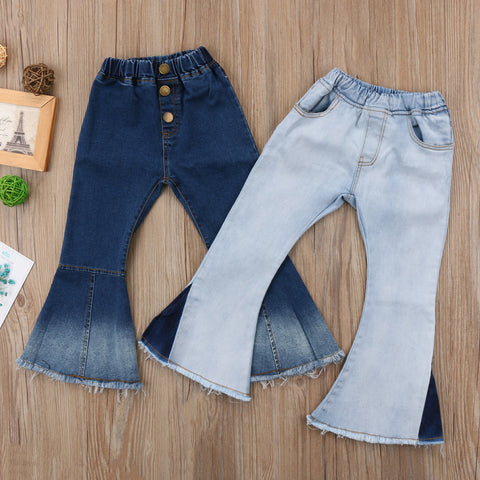 Casual Trendy Girls' Elastic Waist Wide-leg Flared Jeans