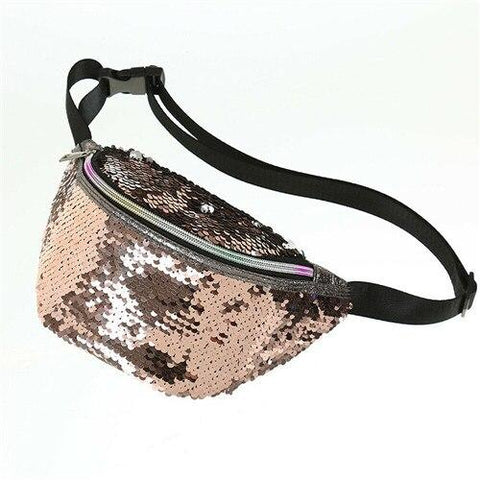 Fashionable Waterproof Female Leather Waist Packs With Sequin