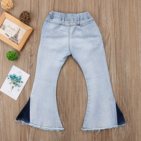 Casual Trendy Girls' Elastic Waist Wide-leg Flared Jeans