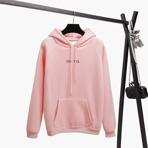 Fashion Corduroy Long Sleeves Letter Harajuku Print Light Pink Pullovers Tops O-Neck Women'S Hooded Sweatshirt