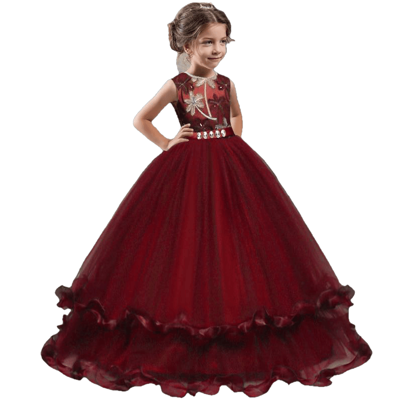 Girls' Embroidered Formal Ball Gown for Weddings & Parties