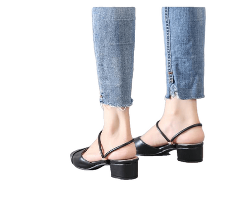 パーティーシックな女性ミュールスリッパ指摘つま先ブロックストラップ閉じた浅いハイヒールの靴サンダル韓国パンプス