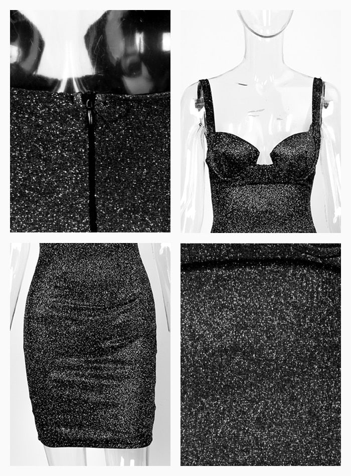 Brilho preto sem tiras sexy corpo elástico que sai vestido de fêmeas