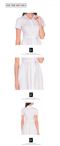Retro Casual Women's Dot Print Short Sleeve Long Dress With Turn-Down Collar