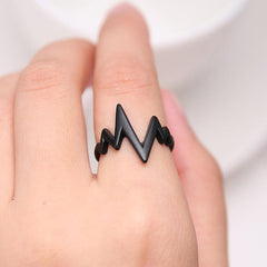 Anneau Hommes Femmes Black Alloy Fashion Popular Ecg Wave Ring Femme Homme Couples Rings Bijouterie