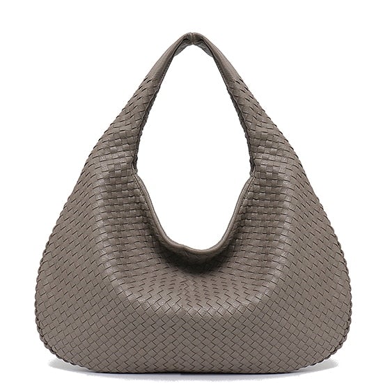 Leather Hobo Bag Handmade Woven Casual Female Handbag Big Capacity Patchwork Zipper Women Shoulder Bags