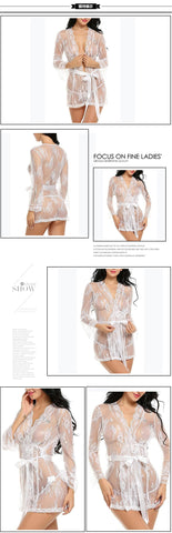 Summer Women Sexy Lingerie Babydoll Chemises Lace Transparent Peignoirs Robes Sleepwear See-Through Porno Sex Underwear Dress