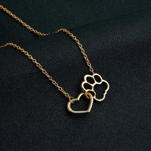 Hollow Pet Paw Footprint Necklaces Shellhard Cute Animal Dog Cat Love Heart Pendant Necklace For Women Girls Jewelry