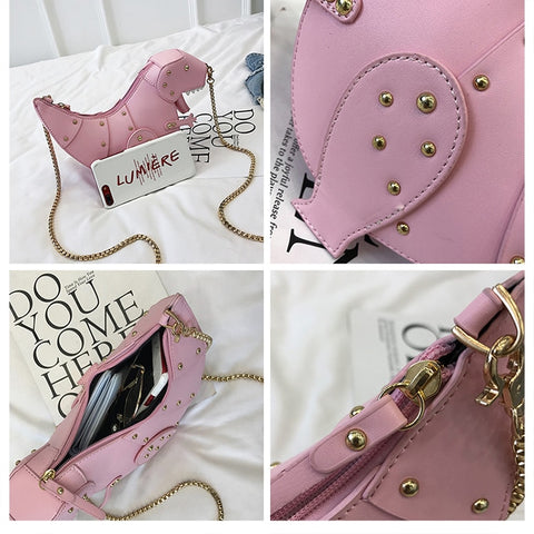 Rivet Personalidade Dinossauro Design Fashion Leather Crossbody Mini Messenger Bag Women Chain Bag Feminino Shoulder Bag Gift