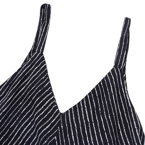 Casual Sexy Loose Stripe Print Backless V-neck Sling Jumpsuit For Female