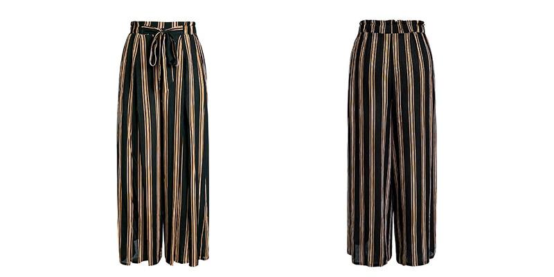 Summer Beach Split Striped Wide Leg High Waist Trousers For Women