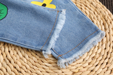 ילדי אביב בנות מכנסי ג 'ינס מזדמנים חדשים אופנה לילדים ג' ינס הדפס פרחוני עבור בנות 2-7 שנים