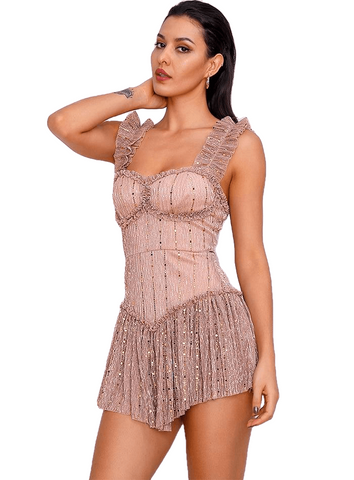 Hot Nude Tube Top Sling Composé Sequin Material Slinky Ruffled Party For Ladies