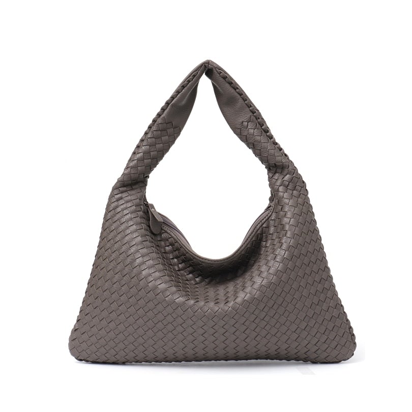 Leather Hobo Bag Handmade Woven Casual Female Handbag Big Capacity Patchwork Zipper Women Shoulder Bags