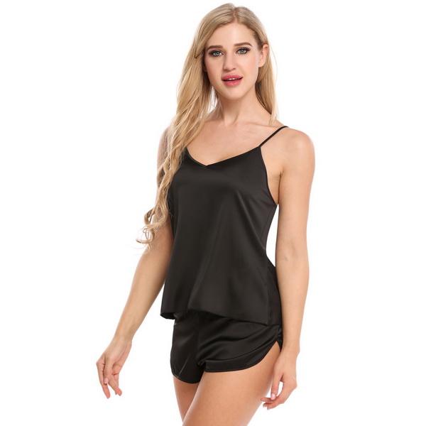 Women V-Neck Sleepwear Satin Pajama Spaghetti Strap Sexy Lace