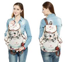 Lovely Cat Printed Canvas School Backpack For Teenager - Sheseelady