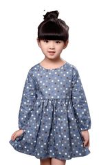 Fashionable Comfortable Girls' Long Sleeve Cotton Shirt Dress With Polka Dot