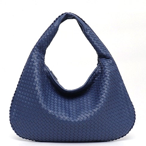 Leather Hobo Bag Handmade Woven Casual Female Handbag Big Capacity Patchwork Zipper Women Shoulder Bags