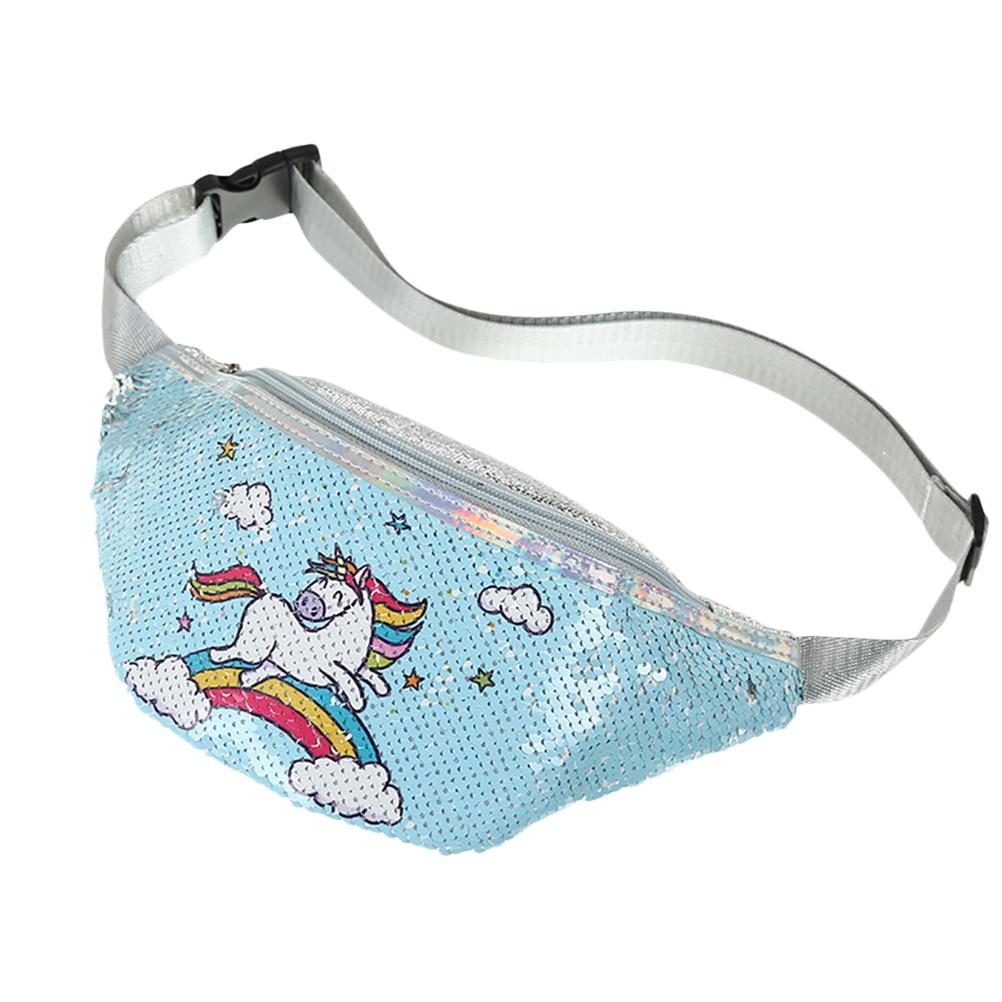 Casual Adjustable Girls' Sequins Waist Bag With Cartoon Unicorn Shape For Sports Travel