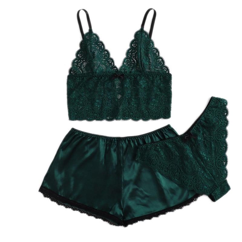 Army Green Sexy Floral Lace Cami Lingerie Set Burgundy Women Bra And Brief Sets Wireless Sexy Underwear Bra Set - Sheseelady
