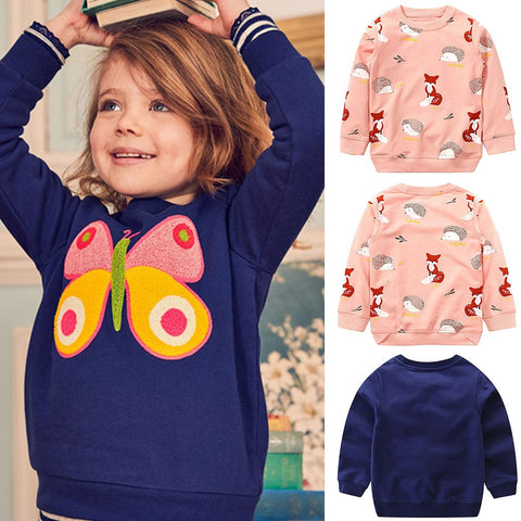 Fashionable Leisure Cotton Pullover With Cartoon Fox/Butterfly Print For Boys/Girls