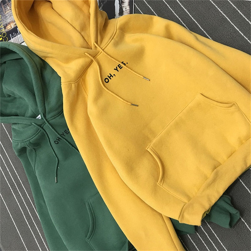 Casual Coat Autumn Winter Fleece Oh Yes Letter Print Pullover Thick Loose Hoodies Sweatshirts For Women