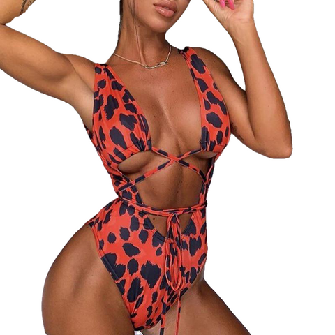 Sexy Solid Print One Piece Push Up Bandage Brazilian Swimsuit For Female