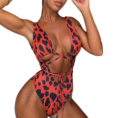 Biquíni sexy bandagem de maiô leopardo vermelho