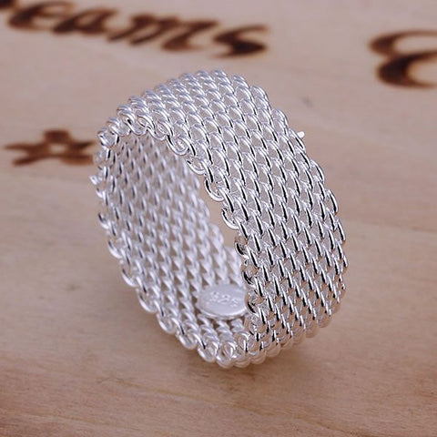 925 Jewelry Silver Plated Ring Fine Fashion Net Ring Women&Men Gift Silver Jewelry Finger Rings - Sheseelady