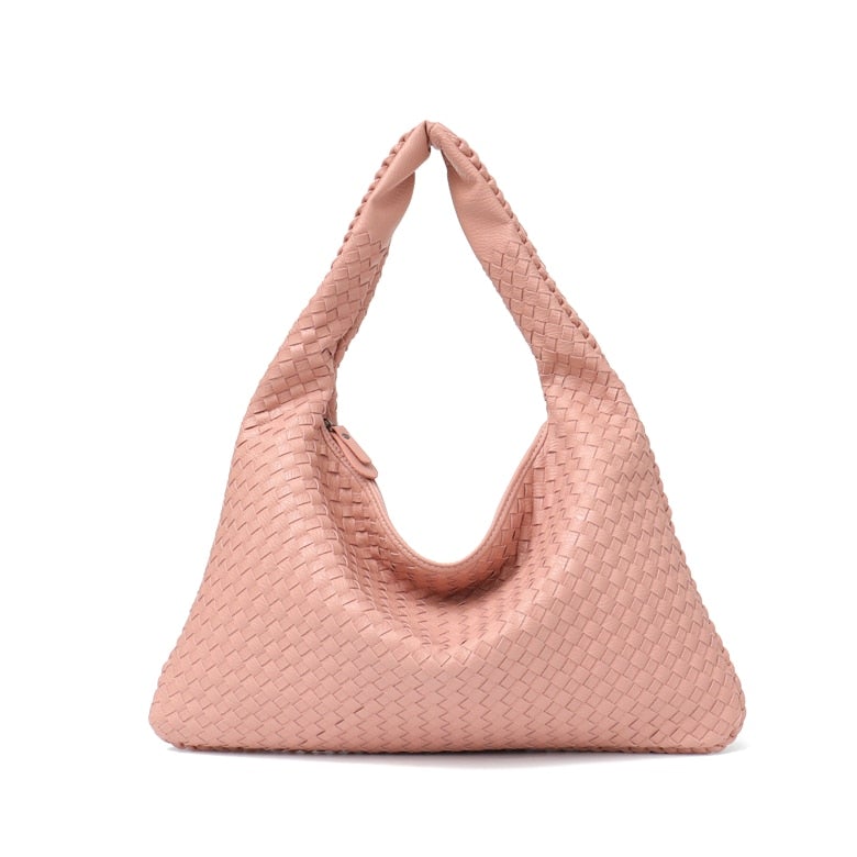 Leather Hobo Bag Handmade Woven Casual Female Handbag Big Capacity Patchwork Zipper Women Shoulder Bags