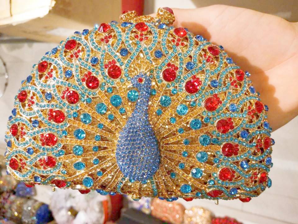 Luxury Women's Crystal Peacock Shape Evening Bags For Wedding Party