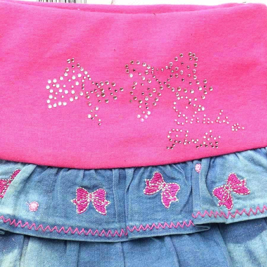 Blue Denim Bows Floral Embroidery Skirts For Girls - Sheseelady