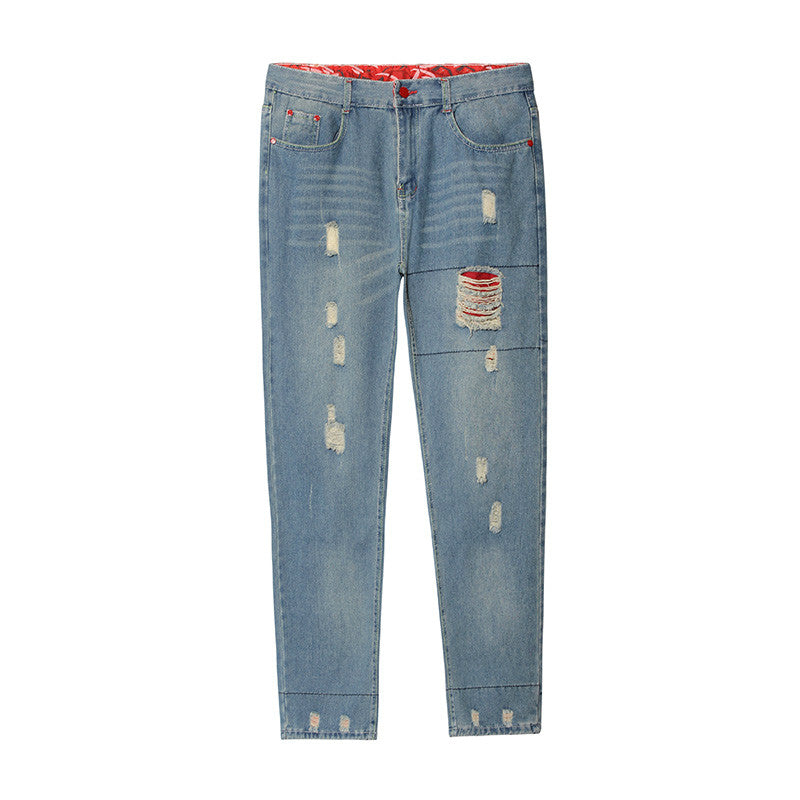 Autumn New Retro Hole Jeans Cotton Denim Trouseplus Size - Sheseelady