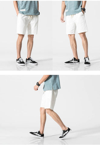 Novas calças curtas de algodão de verão calças curtas cotidianas masculinas soltas cintura de cordel de abrir ou fechar bolsas branca preta homens de calças curtas de Bermudas mais tamanho 4Xl 5Xl