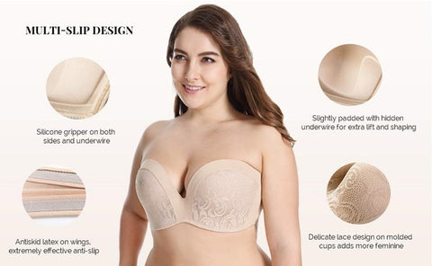 Women's Slightly Strapless Push Up Lace Padded Bra For Great Support