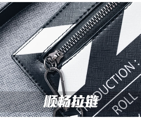 Pu Black&White Fashion映画デザイン印刷女性用クラッチバッグ