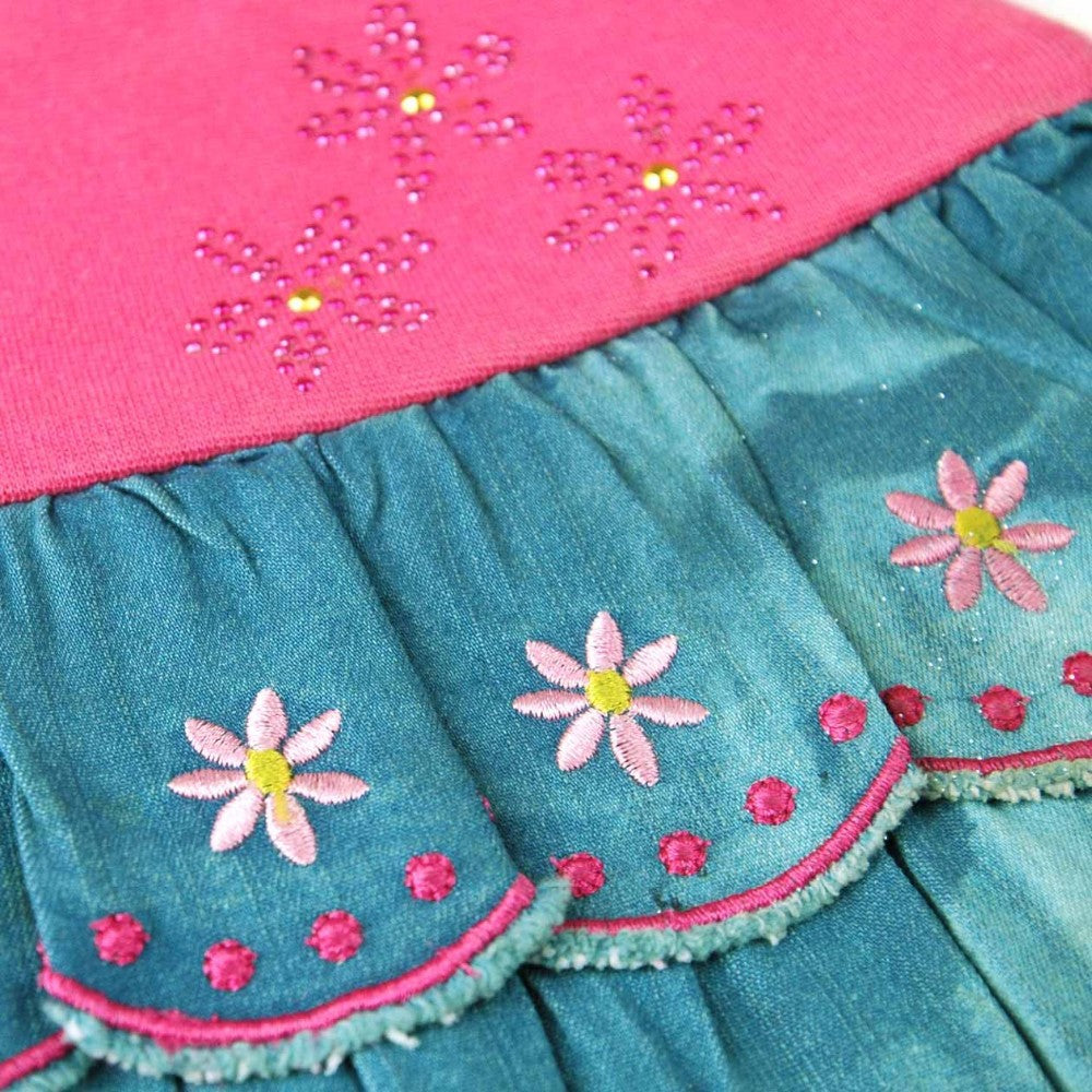 Blue Denim Bows Floral Embroidery Skirts For Girls - Sheseelady