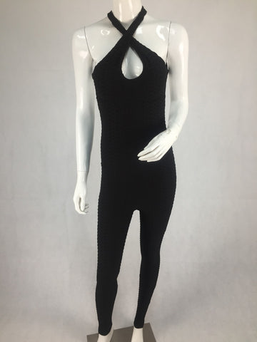 Casual Sexy Women's Backless Textured Fitness Bodysuit