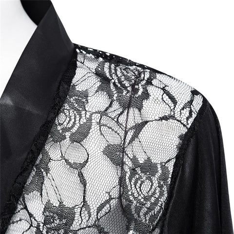 Sexy Lingerie Plus Size Satin Lace Black Kimono Intimate Sleepwear Robe Sexy Night Gown Women Erotic Underwear