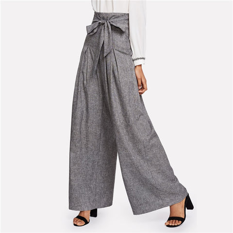 Haute taille élégante moi boîte attachée pantalon de pantalon de travail élégant desserré gris pour le féministe