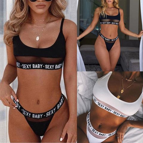 Fashionable Sexy Women's Letter Print Solid Patchwork Underwear