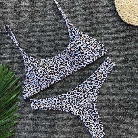 Enchanting Sexy Women's Push Up Bikini Set With Leopard Print