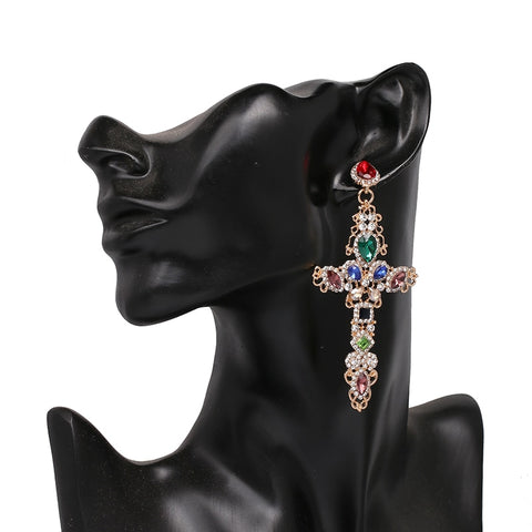 עגילי טיפת צלב קריסטל בוהו וינטג 'לנשים תכשיטים עגילים ארוכים בוהמיים הבארוקיים הבארוקיים