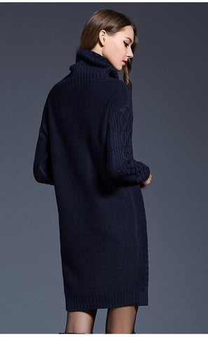 Suéter de inverno Mulheres vestir novo suéter de gola alta sólida quente oversize suéter de manga comprida vestido casual malhado suéter