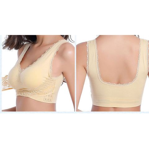 Sexy Front Cross Side Buckle Wireless Lace Breathable Sport Bra For Women Push Up