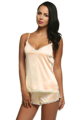 Women V-Neck Sleepwear Satin Pajama Spaghetti Strap Sexy Lace