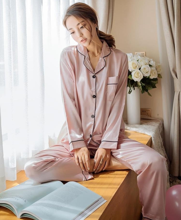 Women's Silk Satin Sleepwear Set - Couple's Two-Piece Pajamas