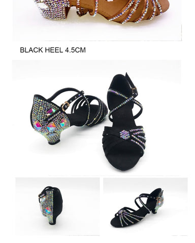 Chaussures latines pour adultes à fond souple talon noir diamant